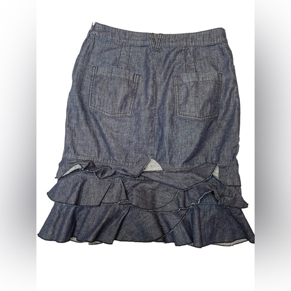 Anthropologie Pilcro SIDEWISE Tiered Ruffle Dark Wash Denim Pencil Skirt Size 4 - Picture 5 of 5